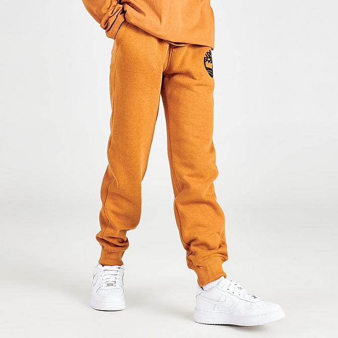 Back Left view of Boys' Timberland Big Tree Fleece Jogger Pants in Wheat Click to zoom