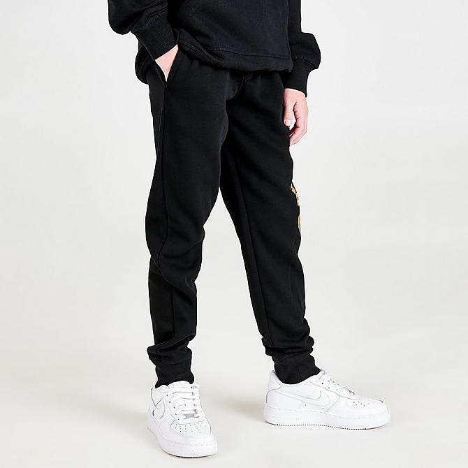 Back Left view of Boys' Timberland Script Logo Jogger Pants in Black Click to zoom