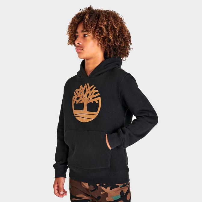 Front view of Boys' Timberland Smith Pullover Hoodie in Black Click to zoom
