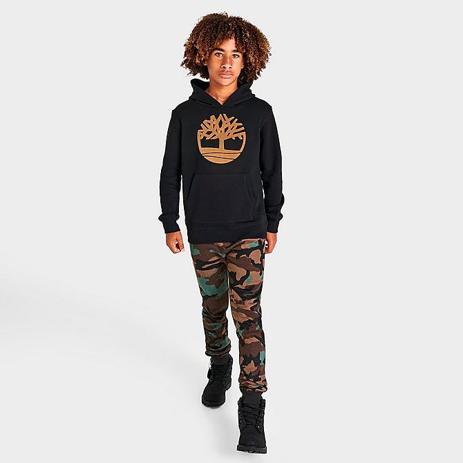 Front Three Quarter view of Boys' Timberland Smith Pullover Hoodie in Black Click to zoom