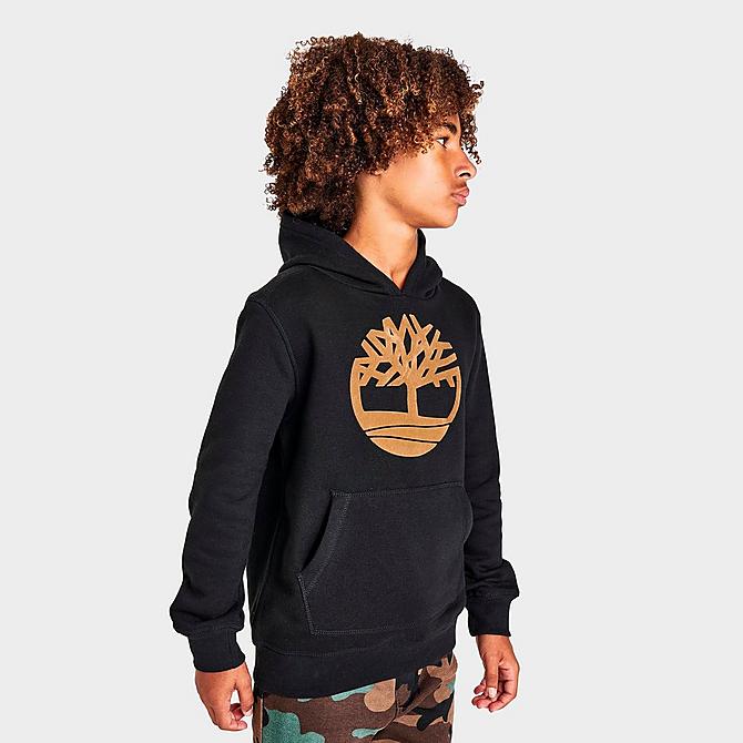 Back Left view of Boys' Timberland Smith Pullover Hoodie in Black Click to zoom