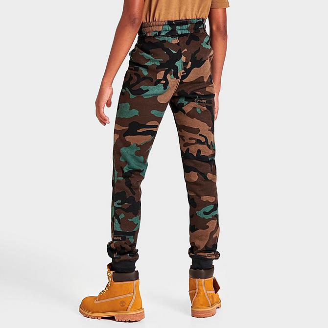 Back Right view of Boys' Timberland Camo Jogger Pants in Smoke Pine Click to zoom