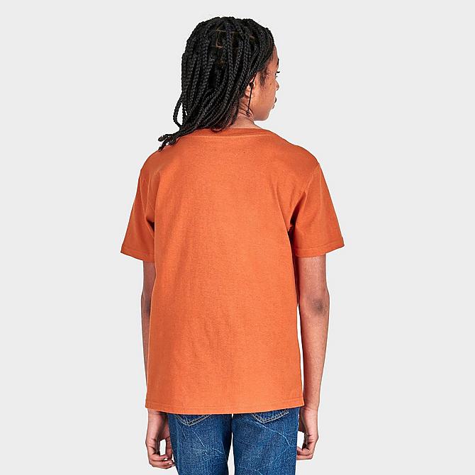 Back Right view of Boys' Timberland Box Logo T-Shirt in Burnt Ochre Click to zoom