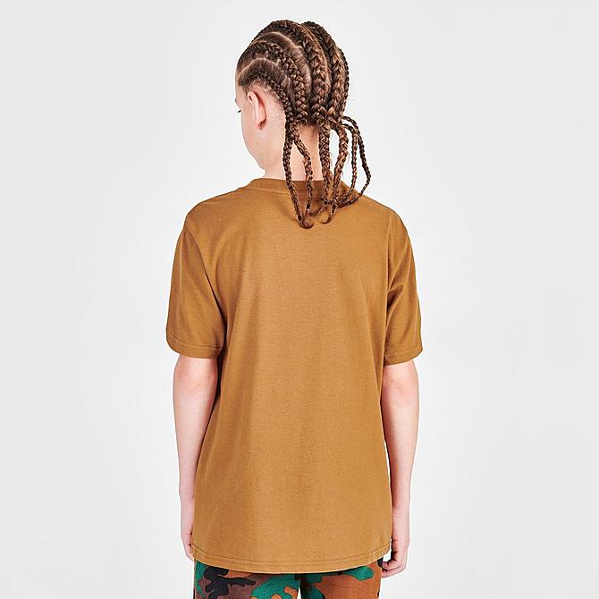 Back Right view of Kids' Timberland Work Logo T-Shirt in Wheat Click to zoom