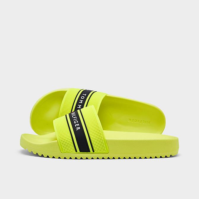 Right view of Tommy Hilfiger Respo Slide Sandals in Neon Yellow Click to zoom