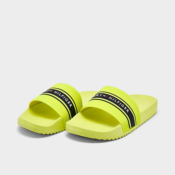 Three Quarter view of Tommy Hilfiger Respo Slide Sandals in Neon Yellow Click to zoom