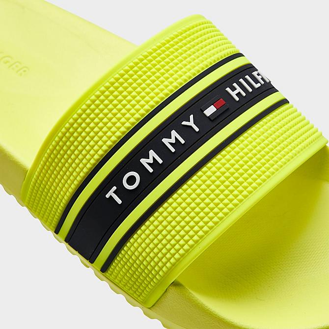 Front view of Tommy Hilfiger Respo Slide Sandals in Neon Yellow Click to zoom
