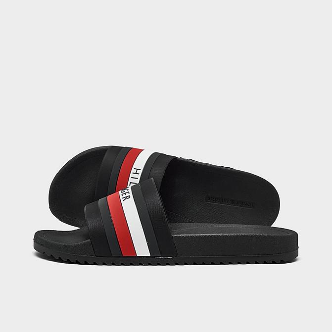 Right view of Tommy Hilfiger Riker Slide Sandals in Black/White/Red Click to zoom