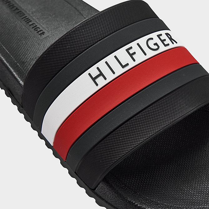Front view of Tommy Hilfiger Riker Slide Sandals in Black/White/Red Click to zoom