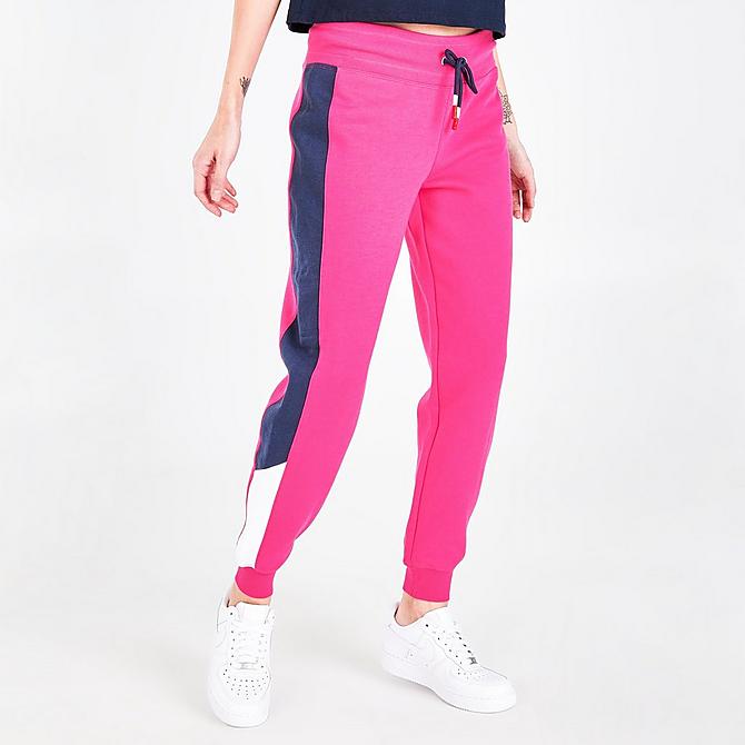 Back Left view of Women's Tommy Hilfiger Jogger Pants in Electric Magenta Click to zoom