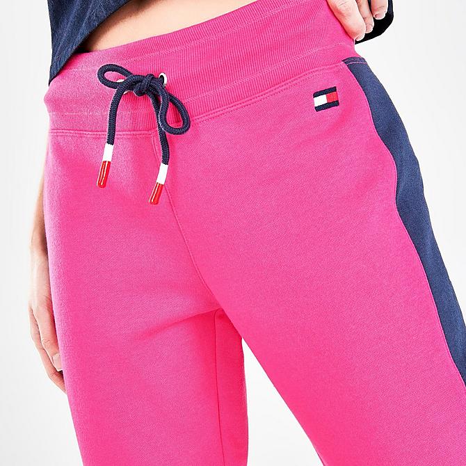On Model 5 view of Women's Tommy Hilfiger Jogger Pants in Electric Magenta Click to zoom