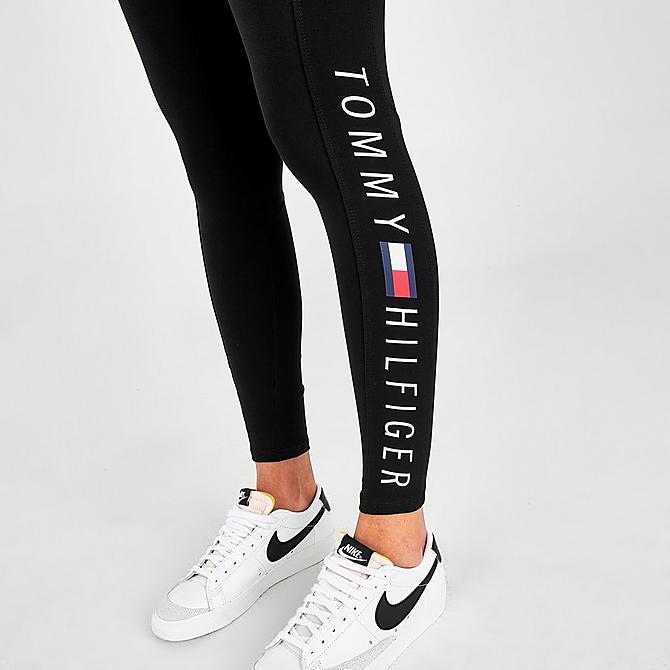 On Model 6 view of Women's Tommy Hilfiger Logo High-Rise Leggings in Black Click to zoom