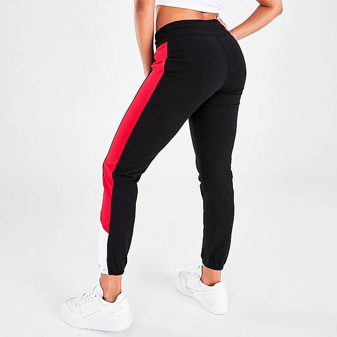 Back Right view of Women's Tommy Hilfiger Slant Jogger Pants in Black/Red/White Click to zoom