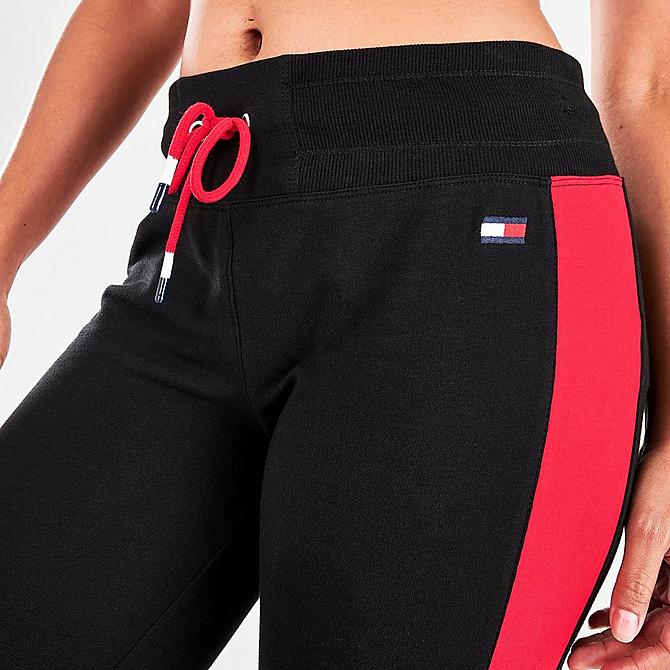 On Model 5 view of Women's Tommy Hilfiger Slant Jogger Pants in Black/Red/White Click to zoom