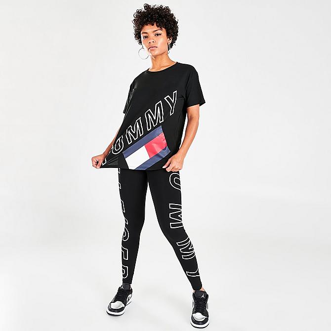 Front Three Quarter view of Women's Tommy Hilfiger Diagonal Tommy Graphic T-Shirt in Black Click to zoom