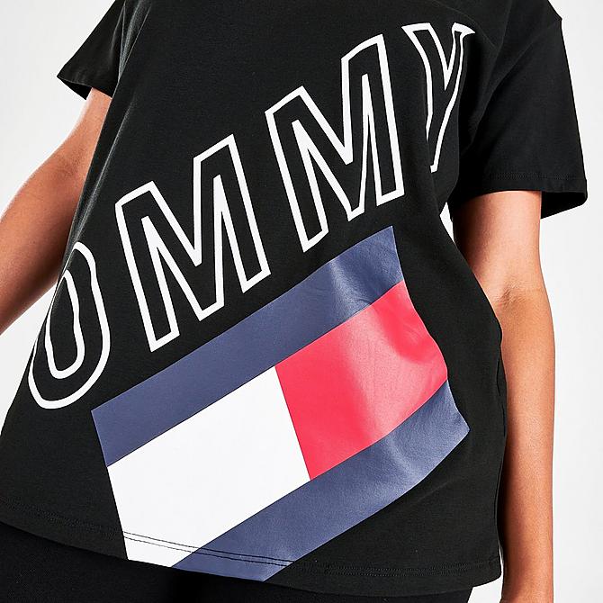 On Model 5 view of Women's Tommy Hilfiger Diagonal Tommy Graphic T-Shirt in Black Click to zoom