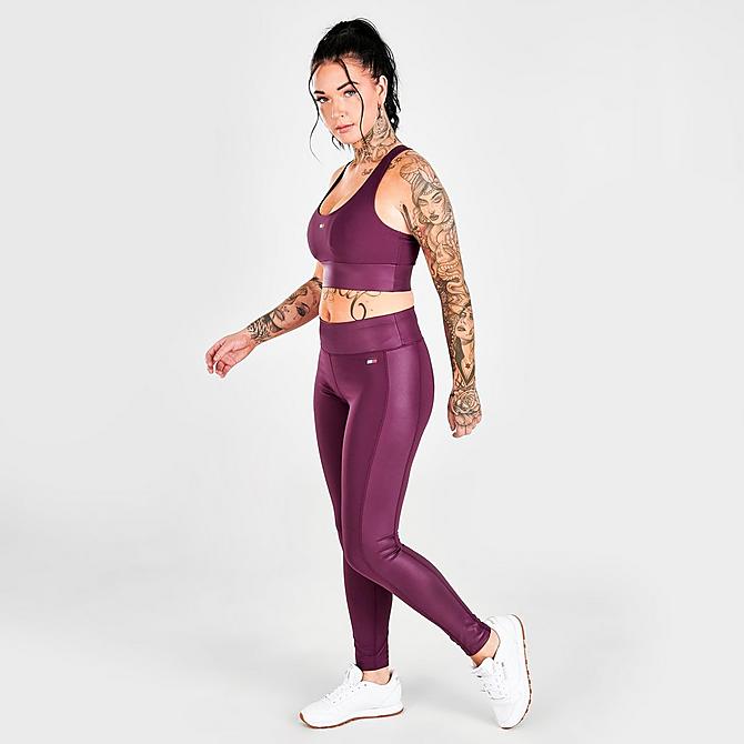 Front Three Quarter view of Women's Tommy Hilfiger Flag Shine Leggings in Wineberry Click to zoom