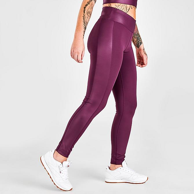 Back Left view of Women's Tommy Hilfiger Flag Shine Leggings in Wineberry Click to zoom
