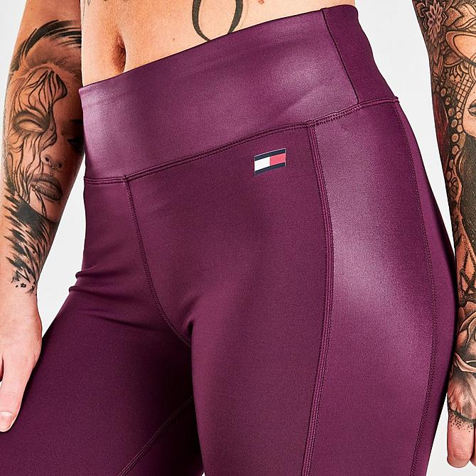 On Model 5 view of Women's Tommy Hilfiger Flag Shine Leggings in Wineberry Click to zoom