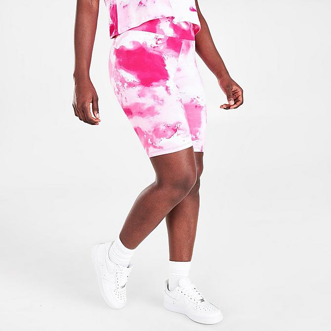Back Left view of Women's Tommy Hilfiger Tie-Dye Bike Shorts in Electric Magenta Click to zoom
