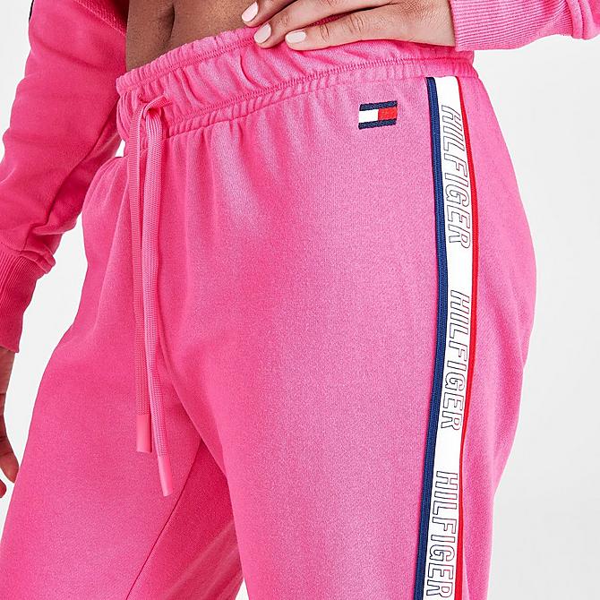 On Model 5 view of Women's Tommy Hilfiger Tape Logo Jogger Pants in Pink Click to zoom