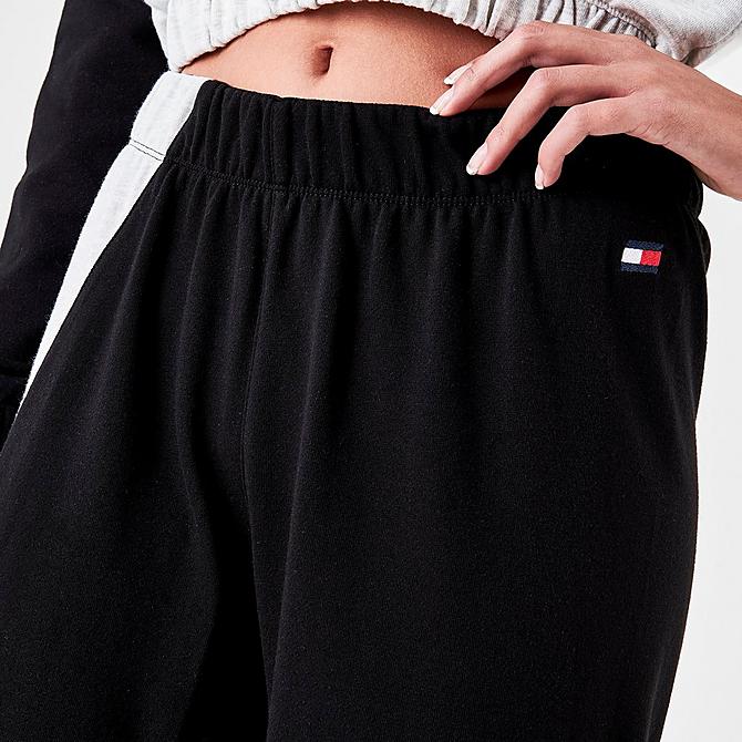 On Model 5 view of Women's Tommy Hilfiger Sport Block Jogger Sweatpants in Black/Heather Grey Click to zoom