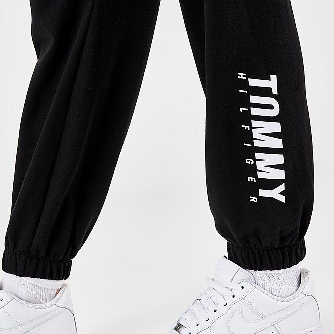 On Model 6 view of Women's Tommy Hilfiger Sport Block Jogger Sweatpants in Black/Heather Grey Click to zoom