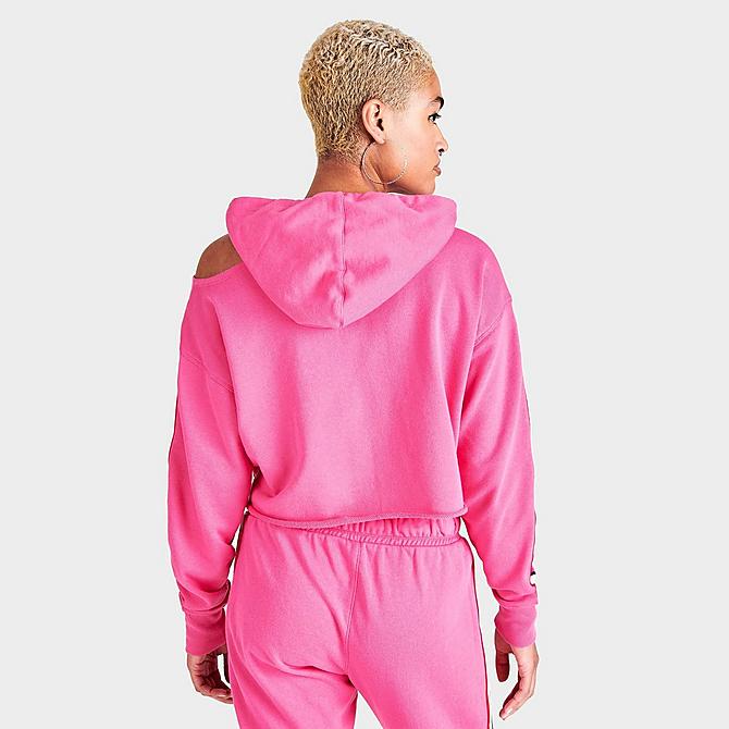 Back Right view of Women's Tommy Hilfiger Taped Logo Cropped Hoodie in Pink Click to zoom