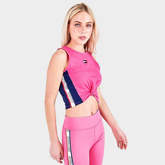 Back Left view of Women's Tommy Hilfiger Logo Twist Tank in Pink Click to zoom
