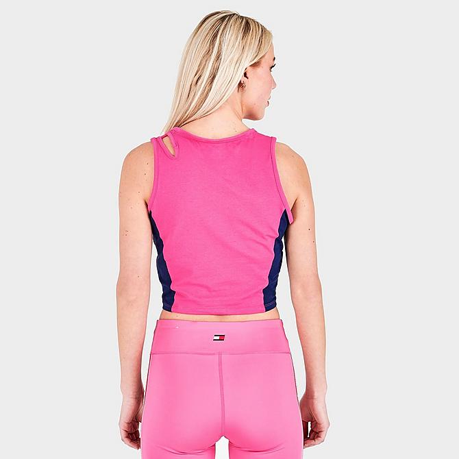 Back Right view of Women's Tommy Hilfiger Logo Twist Tank in Pink Click to zoom