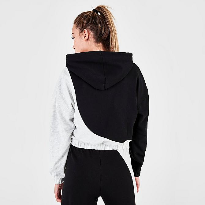 Back Right view of Women's Tommy Hilfiger Sport Block Cropped Hoodie in Black/Heather Grey Click to zoom