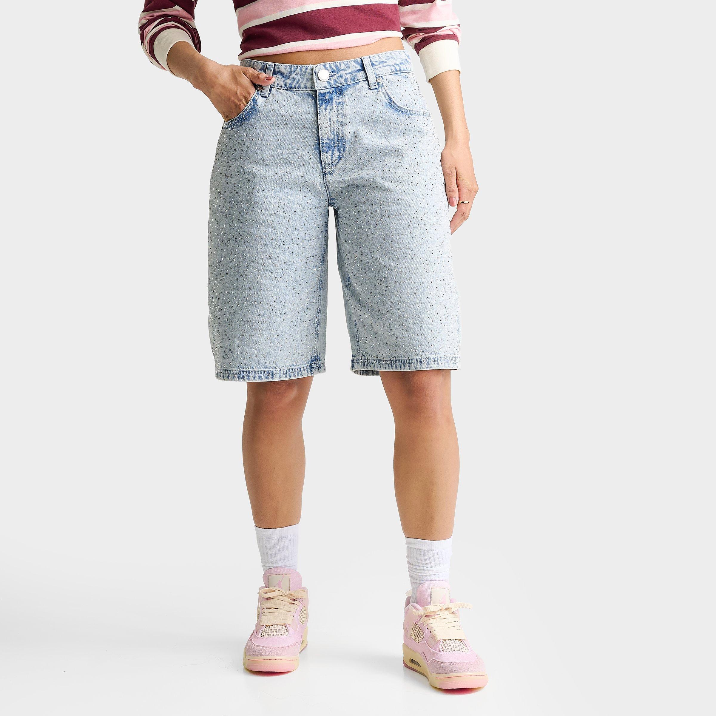 Women's Unlike Humans Rhinestone Denim Jorts | Finish Line