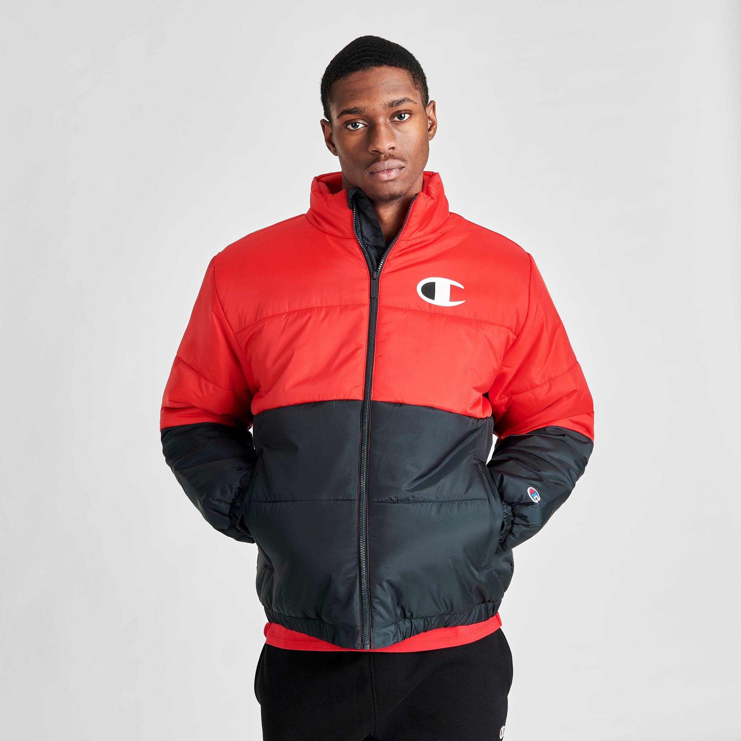 champion logo sleeve mens puffer jacket