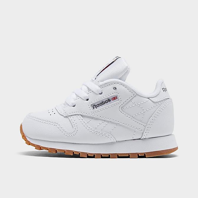 Right view of Kids' Toddler Reebok Classic Leather Lace-Up Casual Shoes in White/Gum Click to zoom