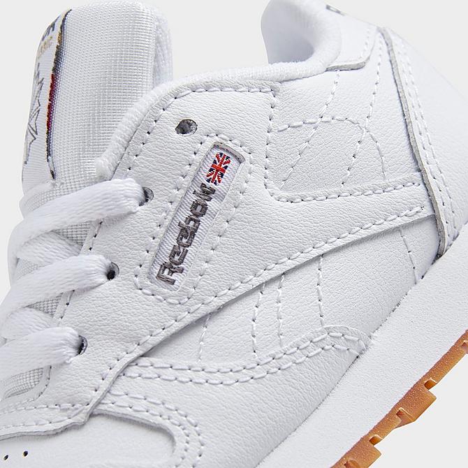 Front view of Kids' Toddler Reebok Classic Leather Lace-Up Casual Shoes in White/Gum Click to zoom