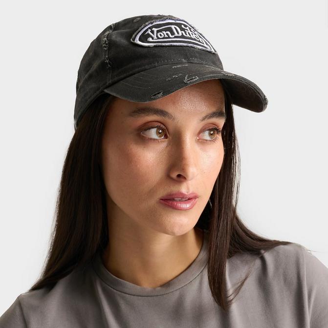 Right view of Von Dutch Busted Dad Strapback Hat in Washed Black Click to zoom