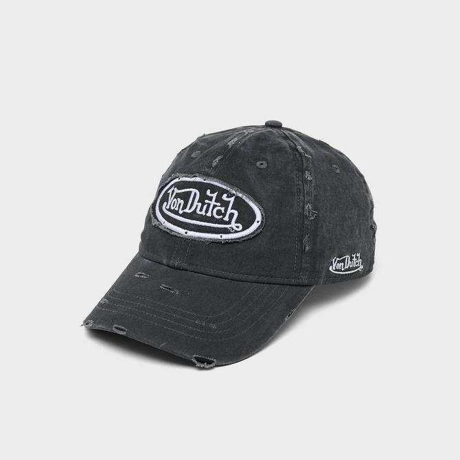 Front view of Von Dutch Busted Dad Strapback Hat in Washed Black Click to zoom