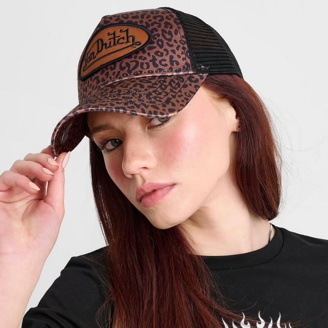 Three Quarter view of Von Dutch Satin Trucker Hat in Black/Brown Click to zoom