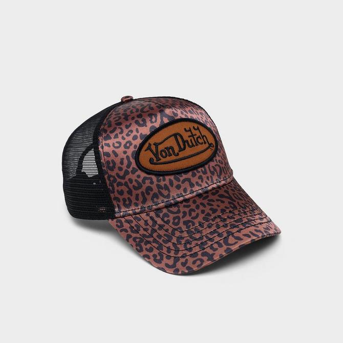 Left view of Von Dutch Satin Trucker Hat in Black/Brown Click to zoom