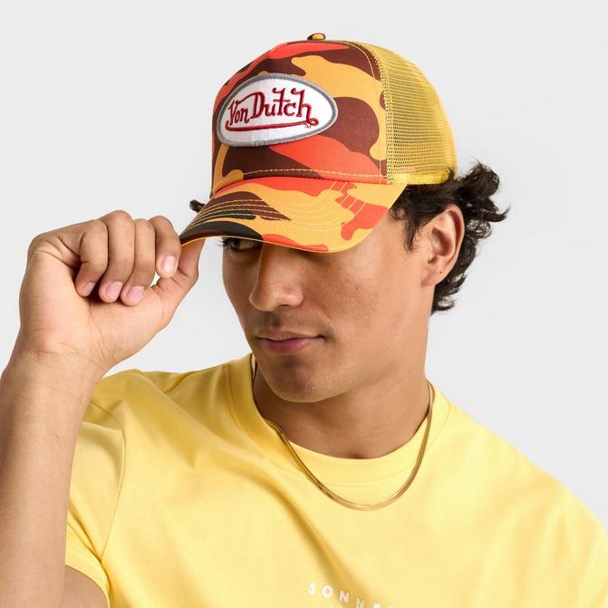 Right view of Von Dutch Camo Trucker Hat in Orange/Yellow Click to zoom