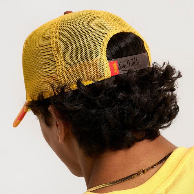 Three Quarter view of Von Dutch Camo Trucker Hat in Orange/Yellow Click to zoom