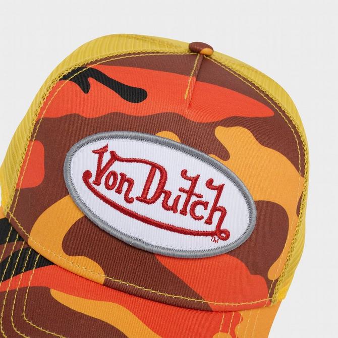 Bottom view of Von Dutch Camo Trucker Hat in Orange/Yellow Click to zoom