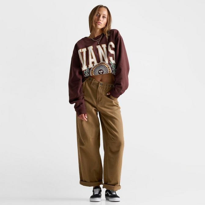 [angle] view of Women's Vans First Team Oversized Crewneck Sweatshirt in Bitter Chocolate Click to zoom