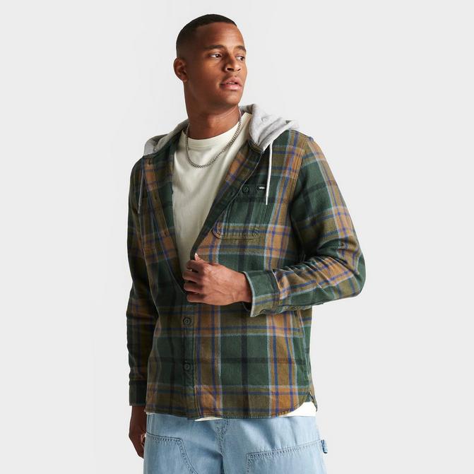  Mens Hooded Flannel Shirt Long Sleeve Button Up Collar