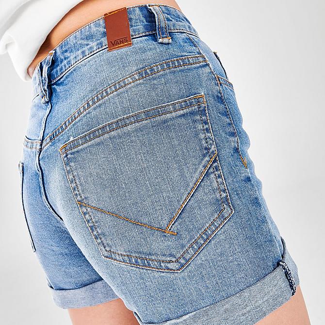 On Model 6 view of Women's Vans High Rise Roll Cuff Denim Shorts in Ocean Wash Click to zoom