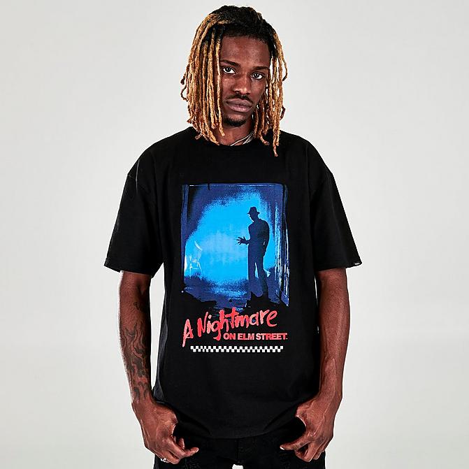 Front view of Men's Vans x A Nightmare on Elm Street Print Graphic Short-Sleeve T-Shirt in Black Click to zoom