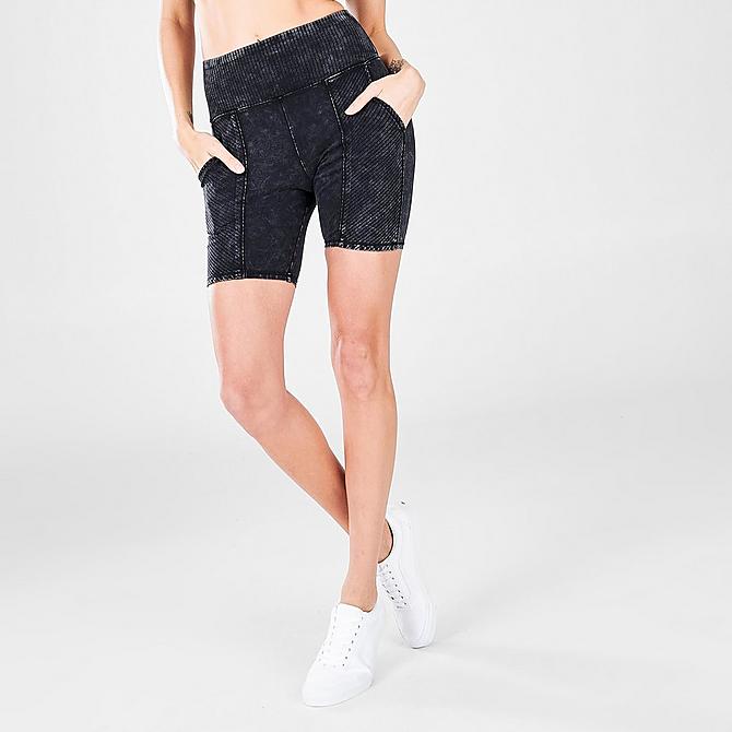 Front Three Quarter view of Women's Vans Concrete High Rise 9 Inch Bike Shorts in Washed Black Click to zoom