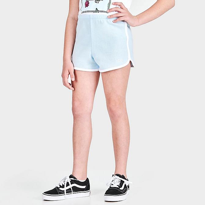 Front view of Girls' Vans SAS Shorts in Delicate Blue/White Click to zoom