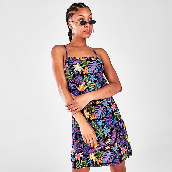 Back Left view of Women's Vans Tropicali Dress in Black/Multi Click to zoom