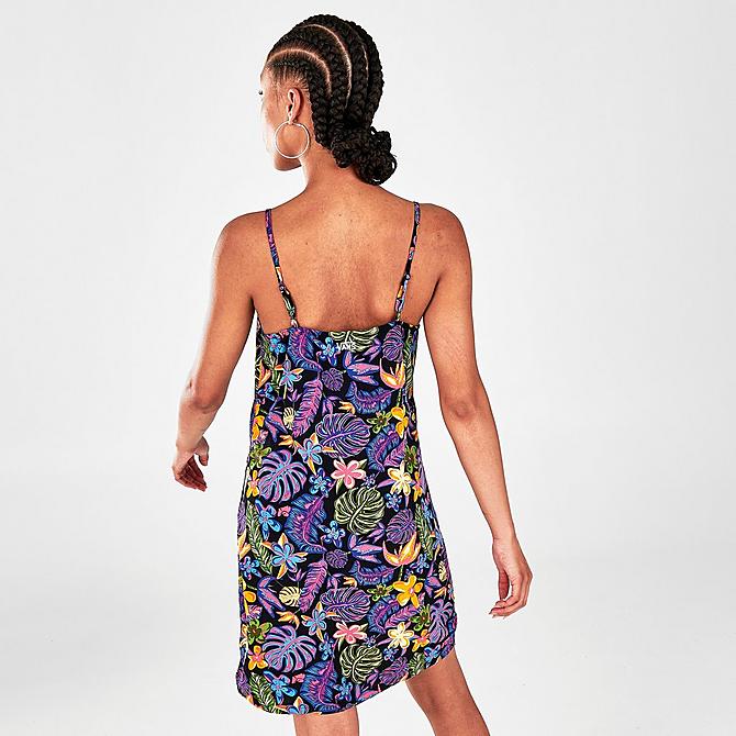 Back Right view of Women's Vans Tropicali Dress in Black/Multi Click to zoom